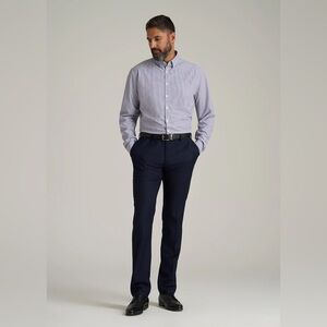 American Tall Traveler Stretch Dress Shirt Blue Gray Grid 2XL Semi Tall Career